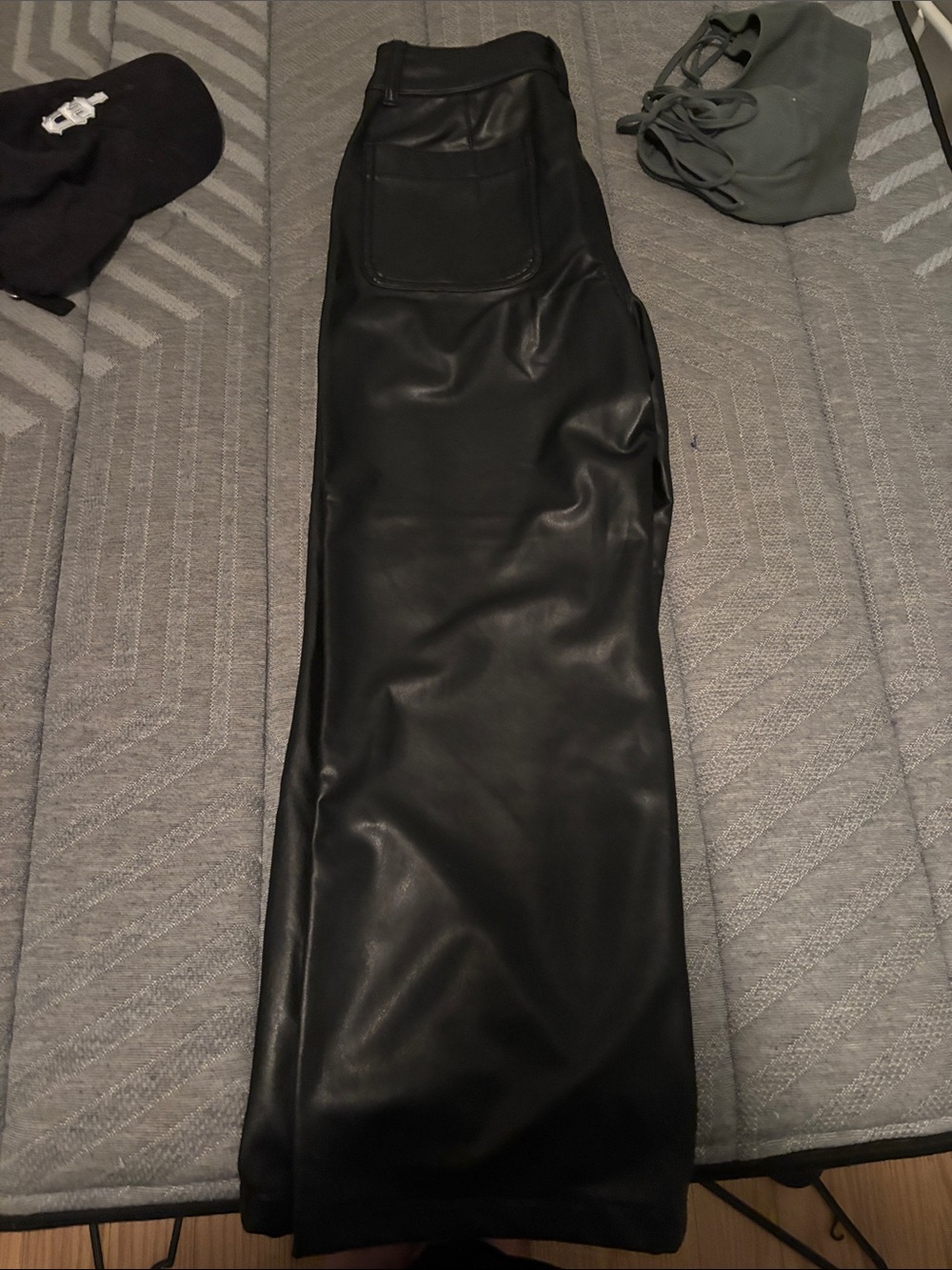 edge Black Faux Leather Maxi Skirt with Front Patch Pocket